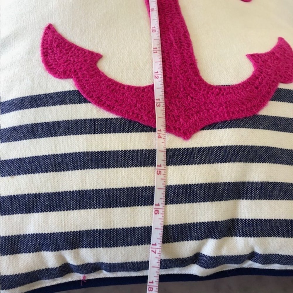 THRESHOLD Nautical Anchor Fuchsia Blue White Stripe Throw Pillow 18 x 18 - Picture 13 of 13